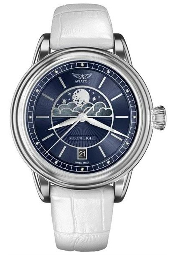 AVIATOR - Zegarek damski Aviator V.1.33.0.255.4.WM biały. Kolor: biały