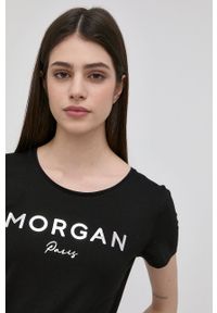 Morgan t-shirt damski kolor czarny. Okazja: na co dzień. Kolor: czarny. Materiał: bawełna, dzianina. Wzór: nadruk. Styl: casual