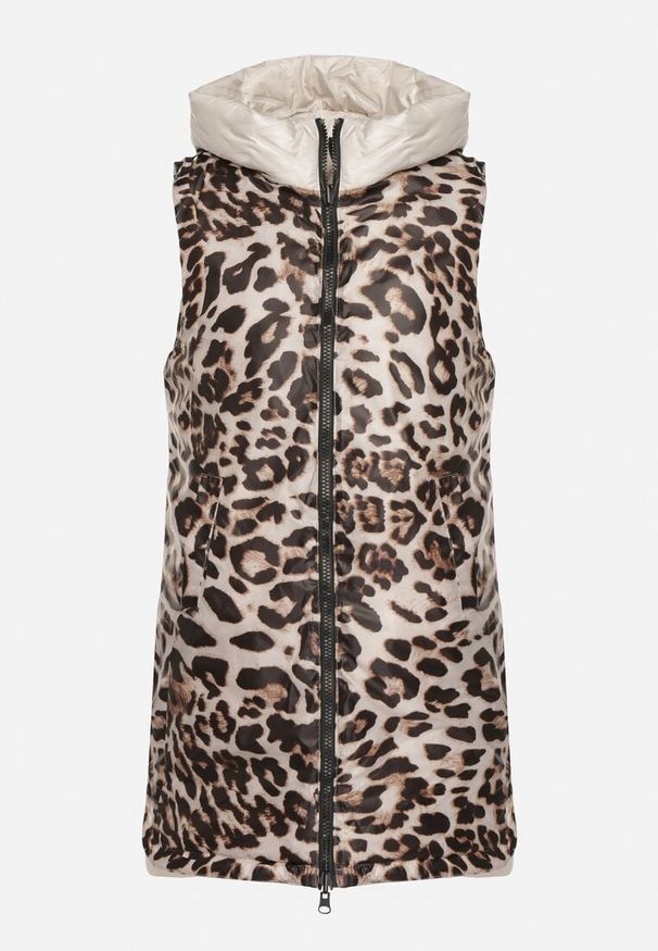 Born2be - Jasnoszara Dwustronna Pikowana Kamizelka z Kapturem Ennorwe. Okazja: na spacer, na co dzień. Typ kołnierza: kaptur. Kolor: szary. Materiał: jeans. Sezon: jesień. Styl: casual, klasyczny