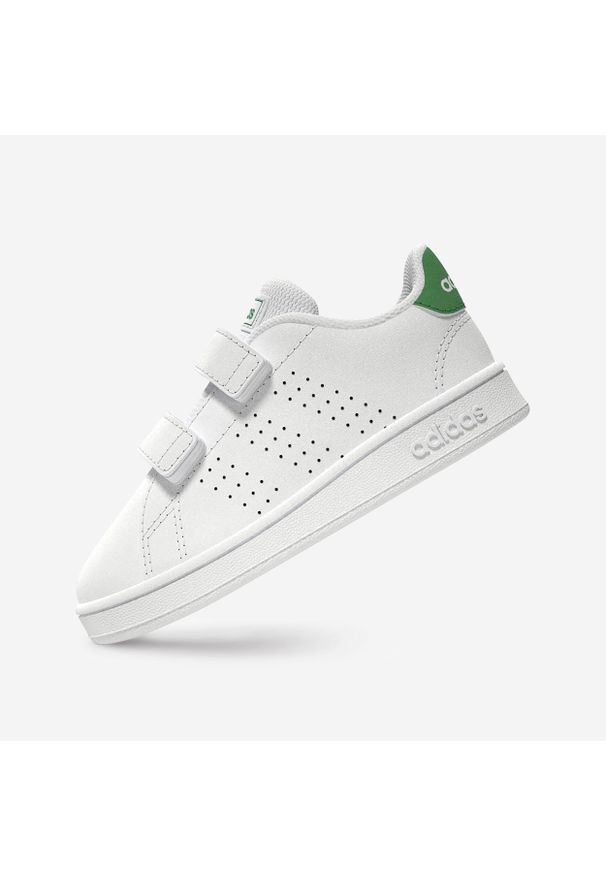 Adidas - Buty sportowe dla dzieci ADIDAS Advantage. Okazja: na uczelnię. Zapięcie: rzepy. Kolor: biały, wielokolorowy, zielony. Materiał: kauczuk. Szerokość cholewki: normalna. Wzór: paski. Model: Adidas Advantage