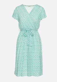 Born2be - Zielona Sukienka z Kopertowym Dekoltem Wiązanym Paskiem i Gumką w Talii z Wiskozy Canbra. Kolor: zielony. Materiał: wiskoza. Sezon: lato. Typ sukienki: kopertowe #2