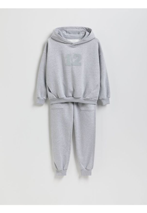 Reserved - Dzianinowy komplet z bawełną - jasnoszary. Kolor: szary. Materiał: dzianina, bawełna