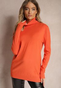 Renee - Pomarańczowy Klasyczny Golf Longsleeve z Dodatkiem Wiskozy Leriona. Typ kołnierza: golf. Kolor: pomarańczowy. Materiał: wiskoza. Długość rękawa: długi rękaw. Styl: klasyczny #5