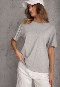 Renee - Szary Bawełniany T-shirt o Kroju Oversize Neduna. Okazja: na co dzień. Kolor: szary. Materiał: bawełna. Styl: casual, elegancki #1