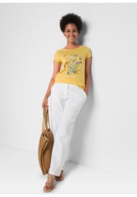 bonprix - T-shirt bawełniany z nadrukiem. Kolor: żółty. Materiał: bawełna. Wzór: nadruk
