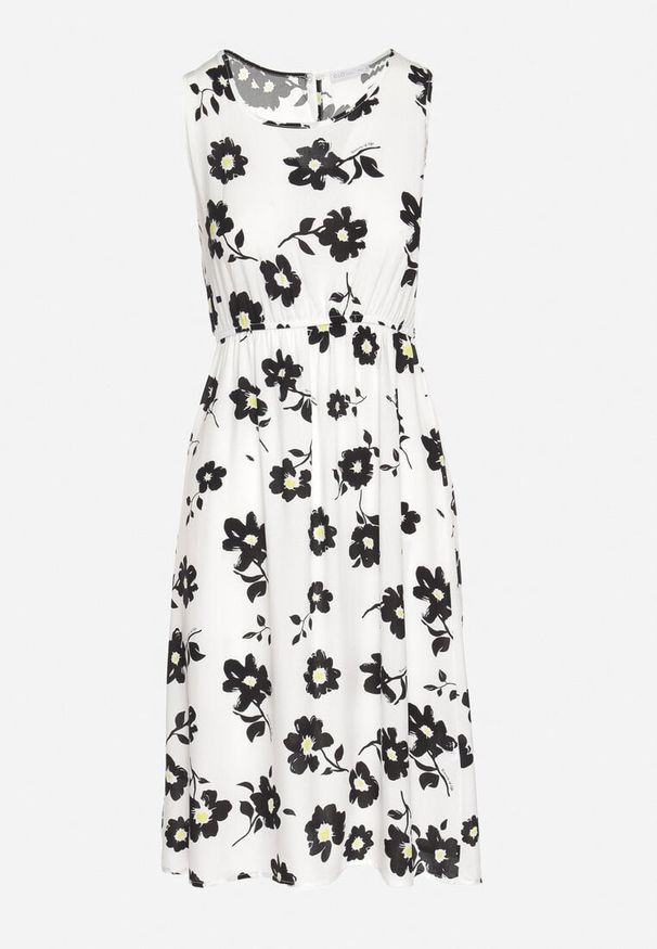 Born2be - Biała Sukienka w Kwiaty o Rozkloszowanym Kroju na Szerokich Ramiączkach Naivoriel. Okazja: na co dzień. Typ kołnierza: dekolt w serek. Kolor: biały. Materiał: zamsz. Długość rękawa: na ramiączkach. Wzór: kwiaty. Typ sukienki: rozkloszowane. Styl: casual, elegancki