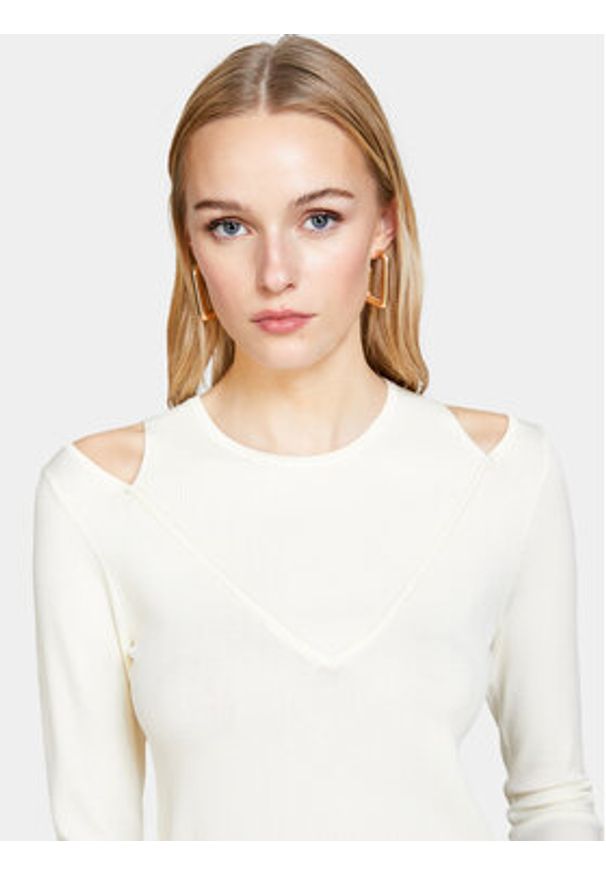 Sisley Sweter 1B7YM104G Écru Slim Fit. Materiał: syntetyk