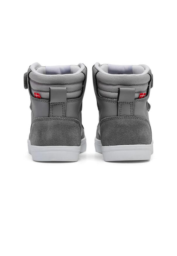 Buty do chodzenia dla dzieci Hummel slimmer stadil leather high. Okazja: na co dzień. Kolor: wielokolorowy, pomarańczowy, szary. Sport: turystyka piesza