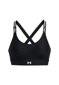 Biustonosz treningowy damski Under Armour UA Infinity Mid 2.0 Bra - czarny. Kolor: czarny. Materiał: elastan, poliester. Rodzaj stanika: różne sposoby noszenia, odpinane ramiączka. Sport: kolarstwo, fitness