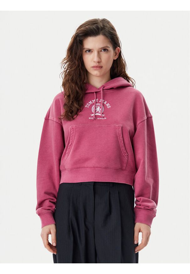 Tommy Jeans Bluza Varsity DW0DW20311 Różowy Boxy Fit. Kolor: różowy. Materiał: bawełna