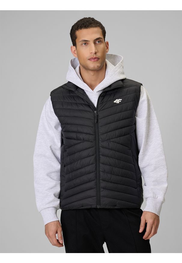 4f - 4F Bezrękawnik z wypełnieniem syntetycznym męski - czarny XXL. Kolor: czarny. Materiał: syntetyk. Długość rękawa: bez rękawów. Wzór: jodełka