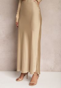 Renee - Beżowa Satynowa Spódnica Maxi High Waist Formia. Stan: podwyższony. Kolor: beżowy. Materiał: satyna