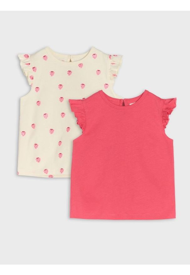 Sinsay - Koszulki bez rękawów z ozdobnymi falbanami 2 pack - kremowy. Kolor: kremowy. Długość rękawa: bez rękawów