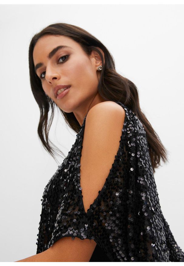 bonprix - Sukienka z narzutką z cekinami. Kolor: czarny