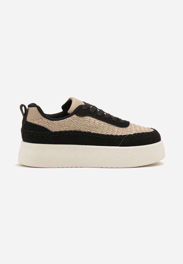 Born2be - Czarne Sneakersy na Grubej Podeszwie z Plecioną Cholewką Nilavanea. Okazja: na co dzień. Kolor: czarny. Materiał: jeans. Szerokość cholewki: normalna