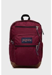 JanSport - Jansport plecak kolor bordowy duży z aplikacją. Kolor: czerwony. Wzór: aplikacja