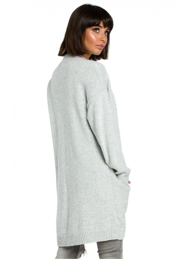 BE Knit - Długi melanżowy sweter kardigan z kieszeniami bez zapięcia. Materiał: jeans, dzianina, materiał, akryl. Długość rękawa: długi rękaw. Długość: długie. Wzór: melanż