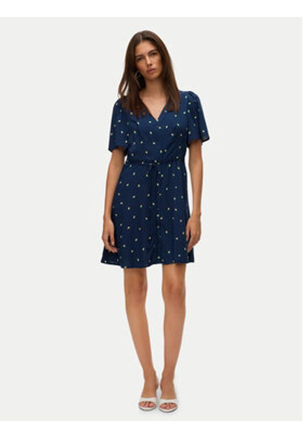 Vero Moda Sukienka letnia Alba 10292845 Granatowy Regular Fit. Kolor: niebieski. Materiał: wiskoza. Sezon: lato