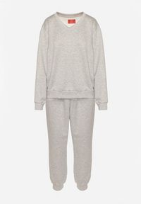 Born2be - Szary Komplet Dresowy z Bawełną Bluza i Spodnie ze Ściągaczami Anirrive. Kolor: szary. Materiał: dresówka, bawełna #4