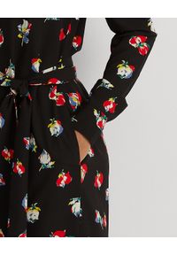 Lauren Ralph Lauren - LAUREN BY RALPH LAUREN - Wzorzysta sukienka z wiązaniem. Kolor: czarny. Materiał: tkanina. Długość rękawa: długi rękaw. Wzór: kolorowy, kwiaty. Styl: klasyczny. Długość: midi