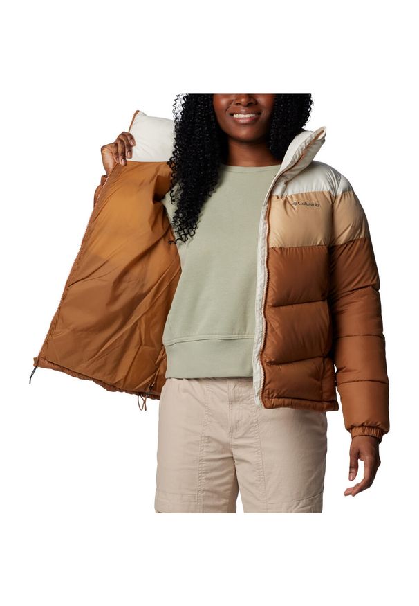 columbia - Kurtka sportowa damska Puffect II Colorblock Jacket. Kolor: brązowy. Materiał: poliester. Sport: turystyka piesza
