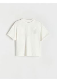 Reserved - T-shirt z nadrukiem - złamana biel. Materiał: włókno, bawełna, dzianina. Wzór: nadruk