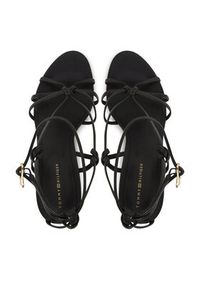 TOMMY HILFIGER - Tommy Hilfiger Sandały Leather Knots Wedge Sandal FW0FW08417 Czarny. Kolor: czarny. Materiał: skóra #6