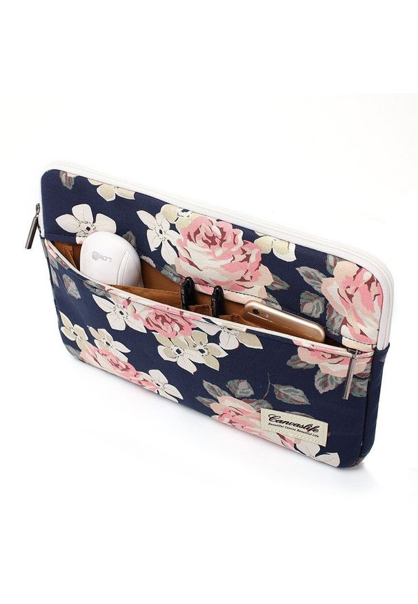 CANVASLIFE - Etui Canvaslife 15''-16'' navy rose. Materiał: materiał. Wzór: aplikacja, kwiaty