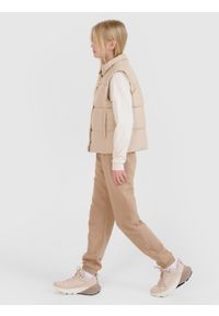 4f - 4F Bezrękawnik puchowy z wypełnieniem syntetycznym dziewczęcy - brązowy 122 (6-7 lat). Okazja: na co dzień. Typ kołnierza: kołnierzyk stójkowy. Kolor: brązowy. Materiał: puch, syntetyk. Długość rękawa: bez rękawów. Długość: długie. Sezon: lato. Styl: casual, klasyczny, sportowy #2