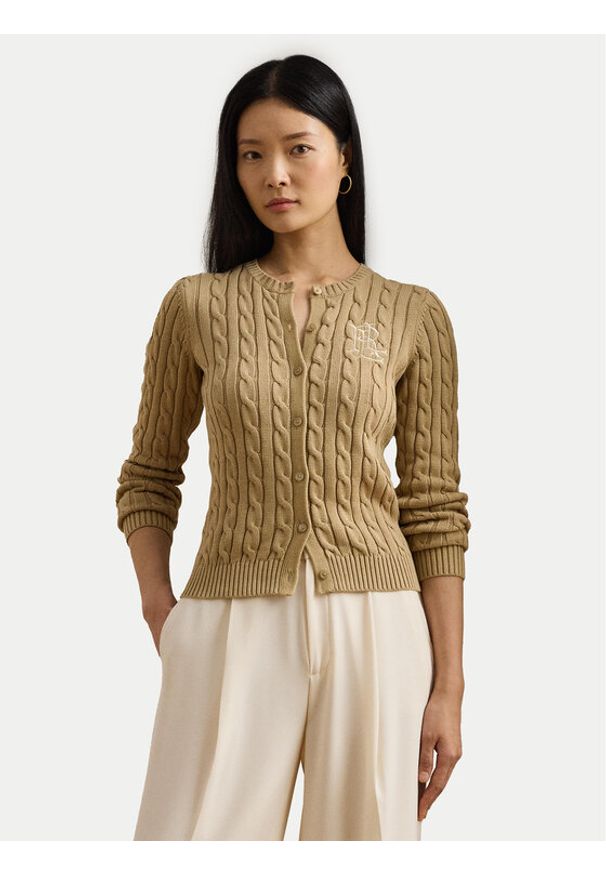 Lauren Ralph Lauren - LAUREN RALPH LAUREN Kardigan 200932225007 Beżowy Slim Fit. Kolor: beżowy. Materiał: bawełna