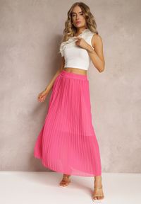 Renee - Różowa Maxi Spódnica z Plisami i Gumką w Talii Eiphiza. Kolor: różowy. Styl: boho