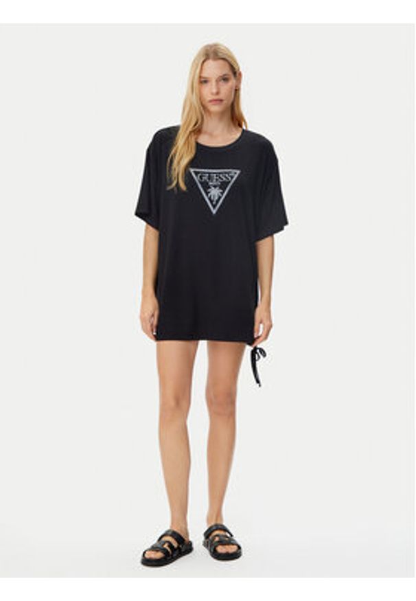 Guess T-Shirt E4GI00 K68D2 Czarny Regular Fit. Kolor: czarny. Materiał: wiskoza