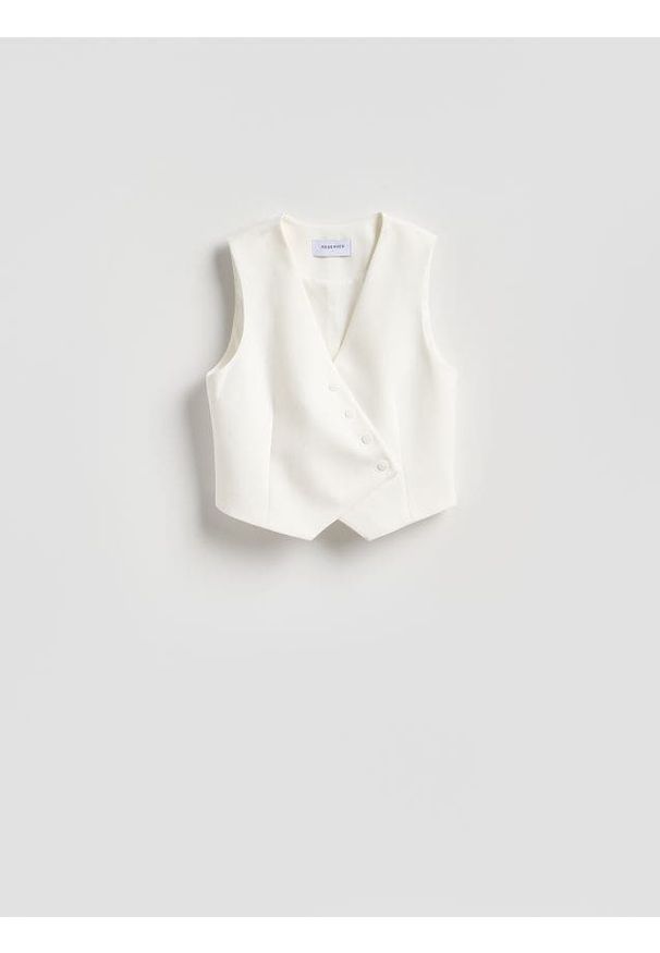 Reserved - Asymetryczna kamizelka garniturowa - biały. Kolor: biały. Materiał: tkanina, wiskoza