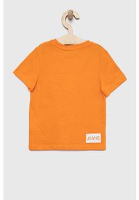 Calvin Klein Jeans t-shirt bawełniany dziecięcy kolor pomarańczowy z nadrukiem. Kolor: pomarańczowy. Materiał: bawełna. Wzór: nadruk #2
