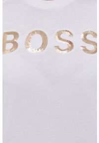 BOSS - Boss T-shirt bawełniany kolor biały. Okazja: na co dzień. Kolor: biały. Materiał: bawełna. Wzór: aplikacja. Styl: casual