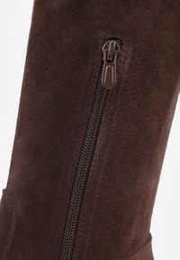 Born2be - Brązowe Dopasowane Kozaki na Grubej Podeszwie ze Skarpetkową Cholewką Hanilinn. Okazja: na co dzień. Kolor: brązowy. Materiał: jeans. Szerokość cholewki: normalna. Styl: casual #2