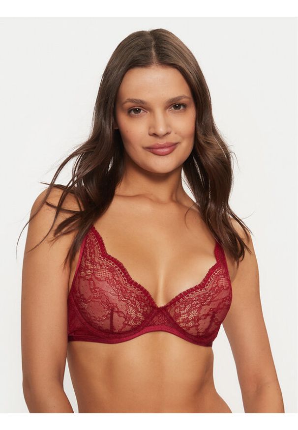 Hunkemöller Biustonosz z fiszbiną 206365 Bordowy. Kolor: czerwony. Materiał: syntetyk