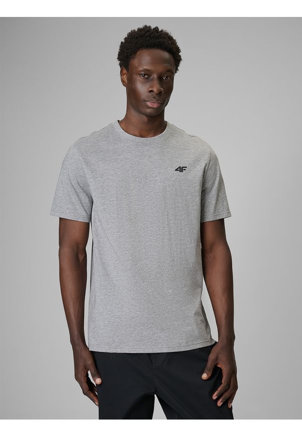 4f - 4F T-shirt regular gładki męski (3-pack) - szary+czarny+granatowy S. Okazja: na co dzień. Kolor: wielokolorowy. Materiał: bawełna, jeans, materiał. Wzór: gładki. Styl: casual, klasyczny