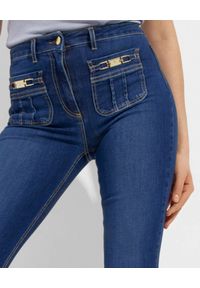 Elisabetta Franchi - ELISABETTA FRANCHI - Granatowe spodnie jeansowe. Kolor: niebieski. Wzór: aplikacja #4