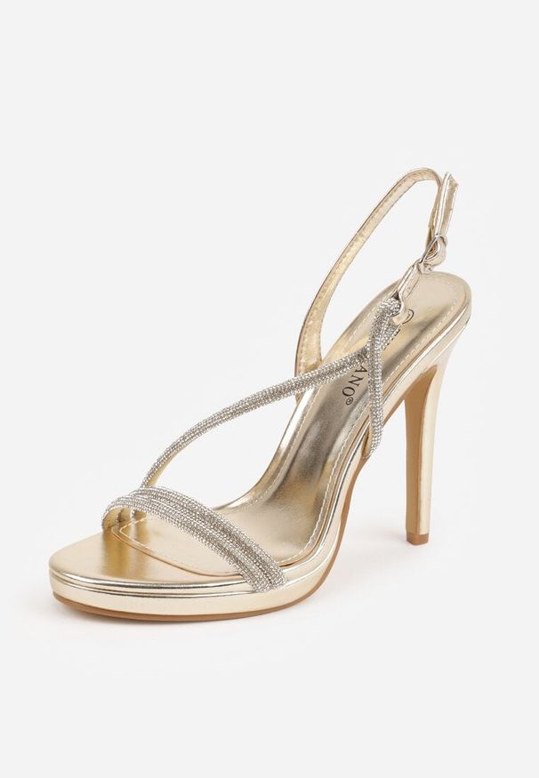 Renee - Złote Szpilki Sandały z Cyrkoniowymi i Transparentnymi Paskami Vikirissa. Okazja: na imprezę. Zapięcie: pasek. Kolor: złoty. Wzór: aplikacja, paski. Obcas: na szpilce. Styl: elegancki. Wysokość obcasa: średni