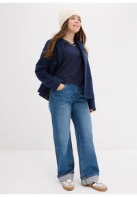bonprix - Bluza z czystej bawełny organicznej. Typ kołnierza: dekolt w serek. Kolor: niebieski. Materiał: bawełna