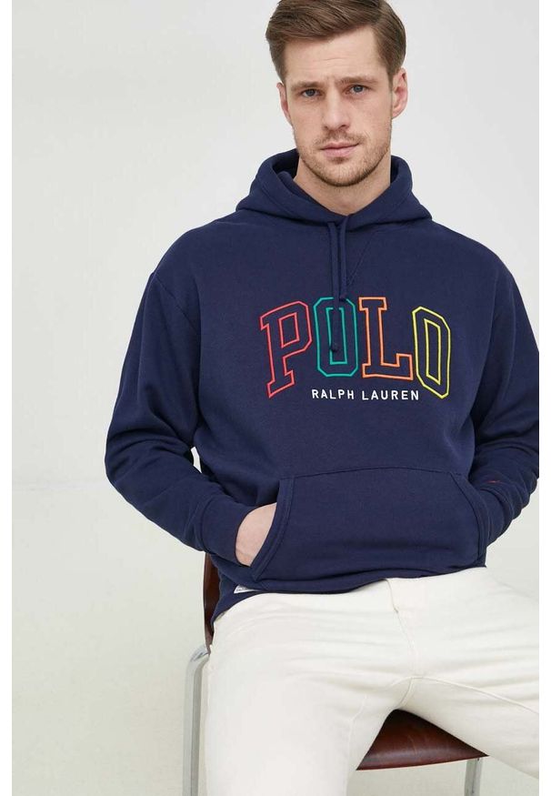 Polo Ralph Lauren bluza męska kolor granatowy z kapturem z aplikacją. Typ kołnierza: kaptur, polo. Kolor: niebieski. Wzór: aplikacja