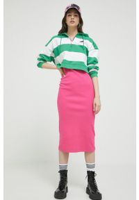 Tommy Jeans bluza bawełniana damska kolor zielony z kapturem wzorzysta. Typ kołnierza: kaptur. Kolor: zielony. Materiał: bawełna. Długość: krótkie. Wzór: aplikacja #2