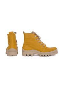 Zapato - ażurowe dziurkowane botki workery na grubej podeszwie - skóra naturalna - model 511 - kolor żółty (37). Kolor: żółty. Materiał: skóra. Wzór: ażurowy #3