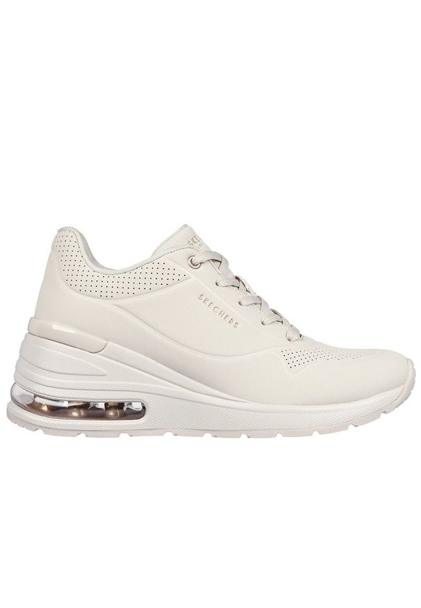 skechers - Buty damskie Skechers Million Air Elevated 155401OFWT - białe. Okazja: na uczelnię, na co dzień. Zapięcie: rzepy. Kolor: biały. Materiał: syntetyk, skóra. Szerokość cholewki: normalna. Model: Skechers Sport. Sport: turystyka piesza