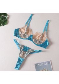 Intica - Strój kąpielowy z koronką i satynowymi akcentami na plażę Heidelore. Kolor: niebieski. Materiał: satyna, koronka. Wzór: koronka