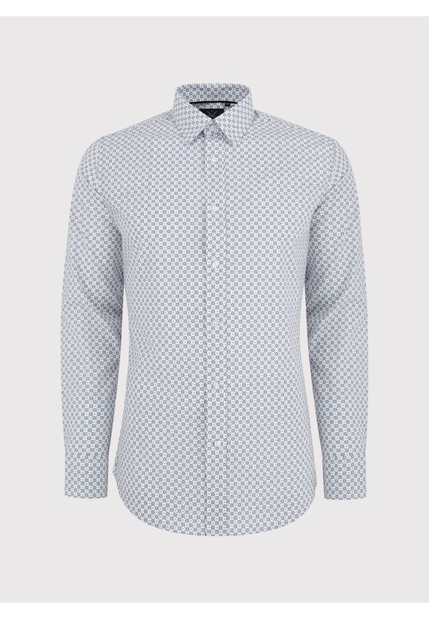 Pako Lorente - PAKO LORENTE – Biała koszula męska w mikrowzór. Kolor: biały. Materiał: elastan, bawełna. Długość rękawa: długi rękaw. Długość: długie