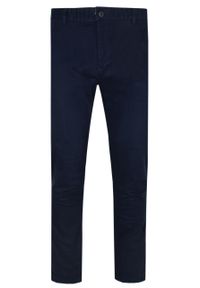 Męskie Spodnie Chinos marki Rigon – Bawełna z Elastanem – Slim Fit - Granatowe. Kolor: niebieski. Materiał: bawełna, elastan