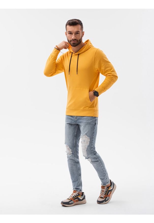 Ombre Clothing - Bluza męska z kapturem B1154 - żółta - XXL. Okazja: na co dzień. Typ kołnierza: kaptur. Kolor: żółty. Materiał: bawełna, poliester. Styl: klasyczny, casual