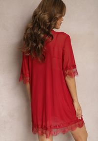 Renee - Czerwony Komplet Piżamowy z Siateczki Koszula Nocna Szlafrok Stringi Liamara. Kolor: czerwony. Materiał: tkanina #5